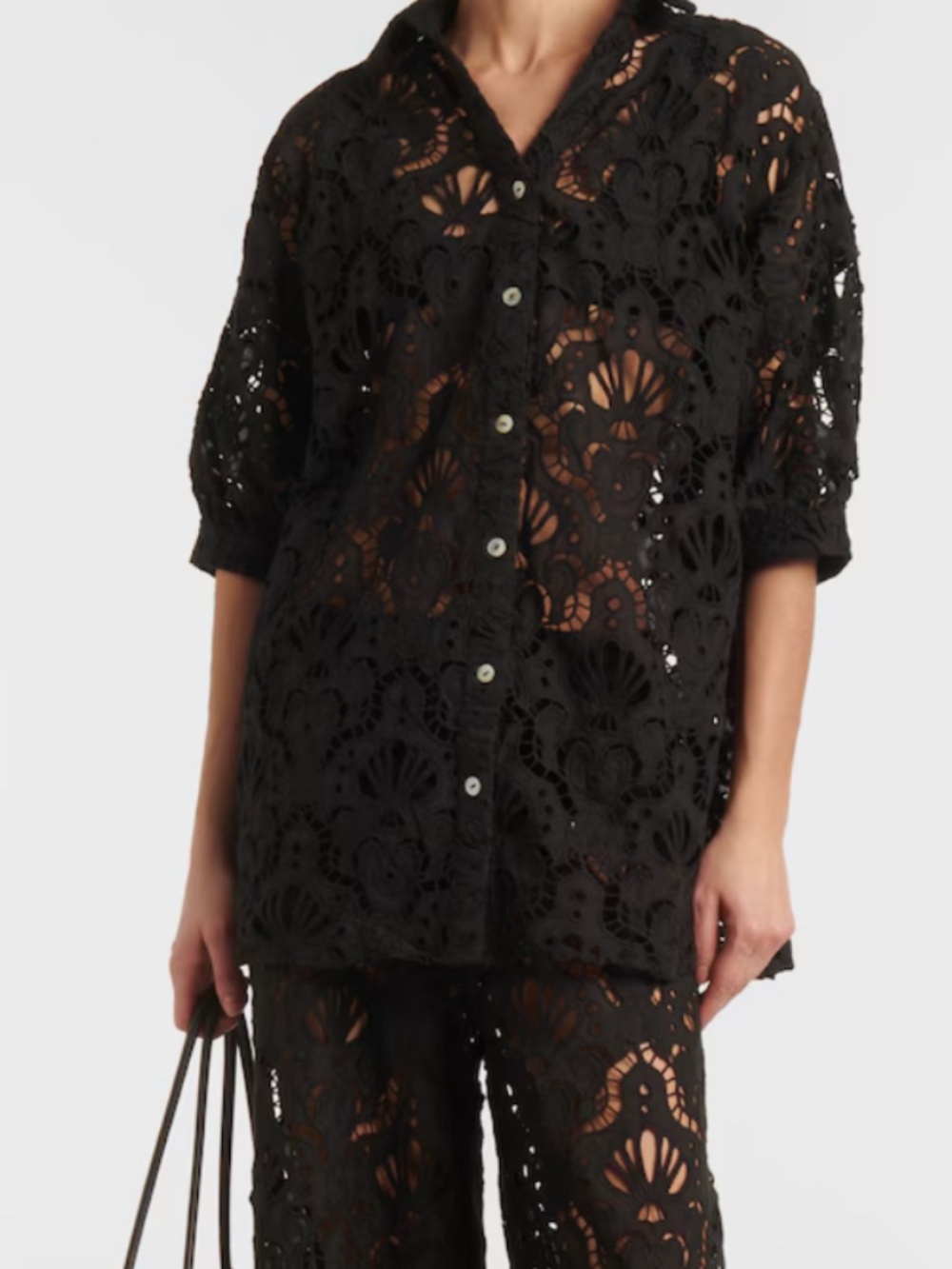 FARM RIO Seashell broderie anglaise cotton shirt, SMALL